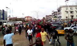 Photos: IPOB’s supporters in front of Imo Govt House