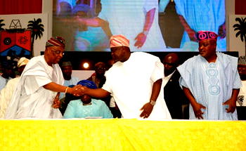 Gov. Ambode at swearing-in ceremony of newly elected chairmen of 20 local Govt. And 37 local council dev. areas.