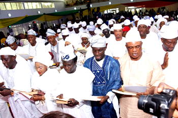 Ambode swears in 57 LG chairs, hails A’Court ruling on waterways