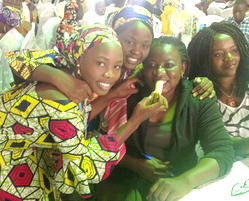 Photos: Released Chibok  girls having lunch with  parents in Abuja