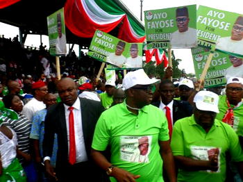Photos: Fayose in presidential campaign shirt, cap at PDP’s Natl Convention
