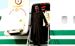 Video: Large crowd welcome President Buhari to Nigeria