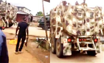 Breaking(video): Again Nigerian army invade Kanu’s home, lay siege with armoured tankers