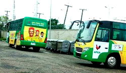 Photos: Backlash as Obiano allegedly buys two Innoson buses, brands them for campaign