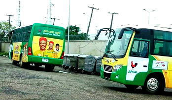 Photos: Backlash as Obiano allegedly buys two Innoson buses, brands them for campaign