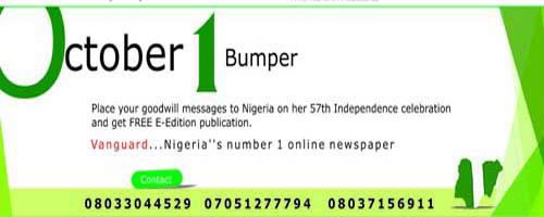 October 1 bumper Adverts on Vanguard Newspaper