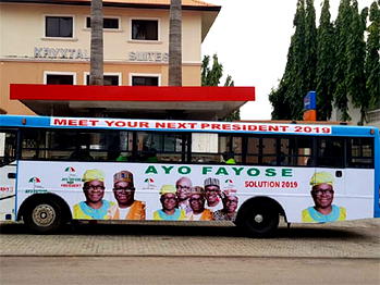 Fayose allegedly storms Abuja Street with campaign buses