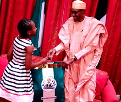 Buhari receives 12-yr old that financed his election with N5,785