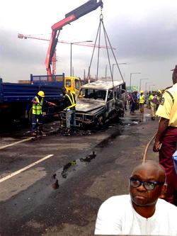 Photos: Fayose’s G-Wagon catches fire on motion