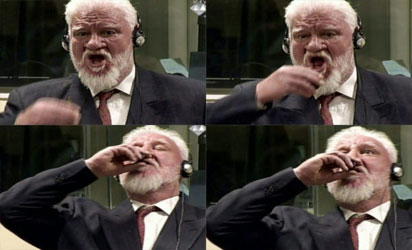 Slobodan Praljak: commits suicide right in court in front of camera by drinking poison