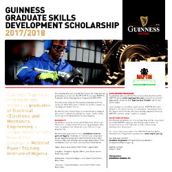 Guinness Nigeria is offering bright, Ambitious graduates of Electrical /Electronic and Mechanical Engineering a unique opportunity to train at the Prestigious National Power Training Institute of Nigeria.