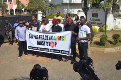 Photos: Protest at Libyan Embassy in Abuja