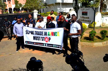 Photos: Protest at Libyan Embassy in Abuja