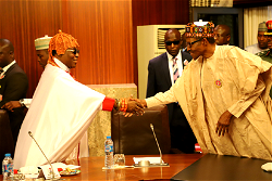 Photos: Oba of Benin, Oba Ewuare II visits President Buhari at Aso Rock Villa
