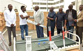 Photos: Obafemi Martins donates hospital equipments to Lagos state government