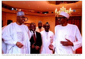Saraki, Dogara felicitate with Buhari at 75