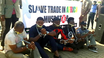 Members of Charly Boy’s OurMumuDonDo protest slavery in Libya
