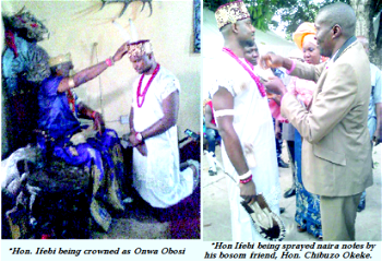 Glitz, encomium as Obosi monarch confers chieftaincy title of Onwa on Ifebi, presidential aide