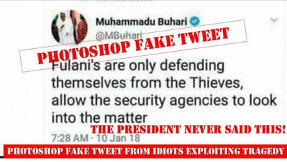 fake buhari Fake Buhari tweet on herdsmen in circulation