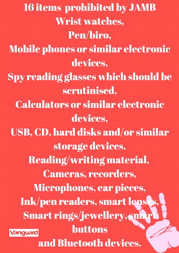 16 items prohibited by JAMB