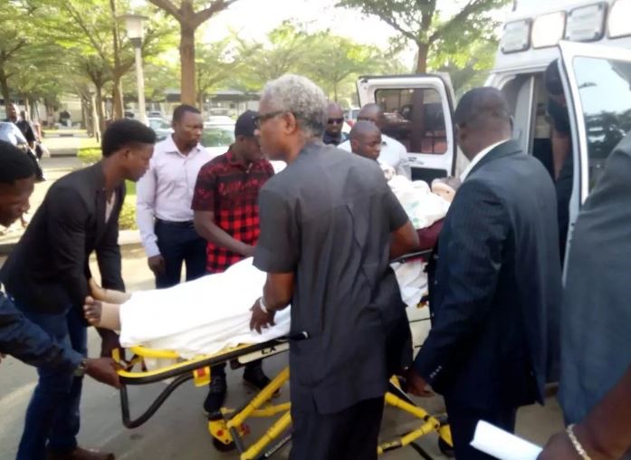 Metuh arrives court in Ambulance