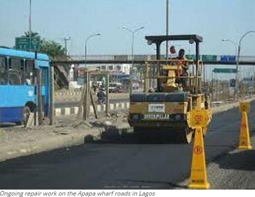 Ongoing repair work on the Apapa wharf roads in Lagos