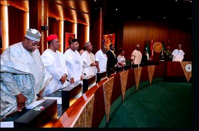 Buhari, Former heads of state, Obasanjo, Gowon, Abubakar and others during the Council of State's meeting