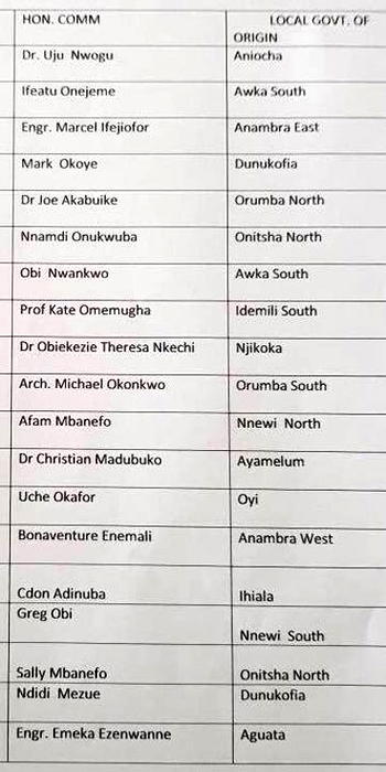 Obiano summits list of proposed commissioners to state house of assembly