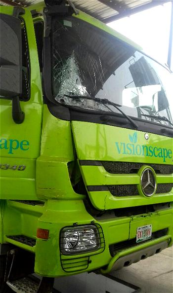 Unidentified persons upturn Visionscape bins, shoot at truck