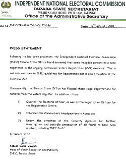 INEC uncovers registration of ineligible persons in Taraba