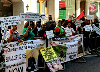 Biafra protesters storm Westminster as Buhari meets the Queen