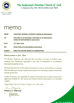 Genital checks: Good move by the RCCG