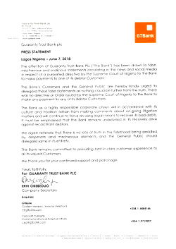 GT Bank Press Statement