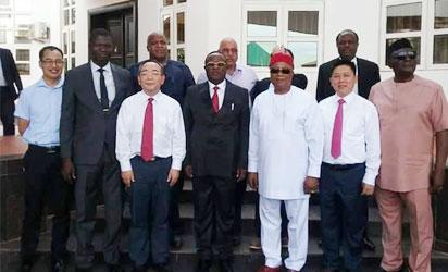 •Governor David Umahi of Ebonyi State, Chief Cletus Ibeto of Ibeto Group of Companies and others at Government House, Abakaliki after a courtesy call.