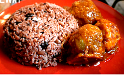Waakye with fried fish and wele stew