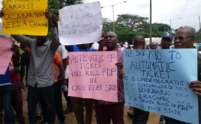 Automatic Ticket: Protest rocks PDP, two shot, as stakeholders reject decision in C’River