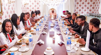 President Buhari hosts dancing group at Aso Rock