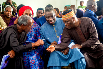 Photos: Osinbajo, Jonathan, Atiku meet at Dickson mother’s commendation service