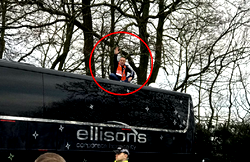 Blackpool fan stages 40-minute protest – on roof of Arsenal bus
