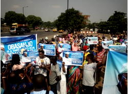 Protesters hit streets of Lagos, accuse Obasanjo of plotting to install interim govt