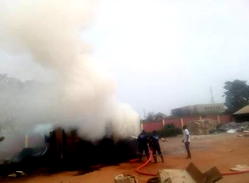 Breaking: Fire guts container carrying INEC card readers in Anambra