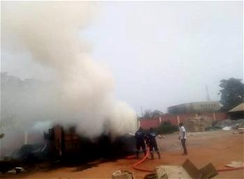 Breaking: Fire guts container carrying INEC card readers in Anambra