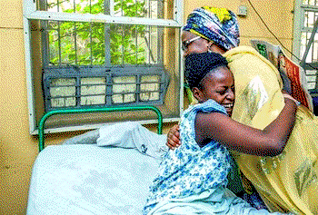 The moment Aisha Buhari storms hospital to visit victims of Lagos collapsed building