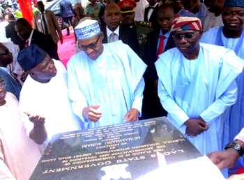 Photos: Buhari, Ambode, Sanwo-Olu, others at Oshodi Transport Interchange