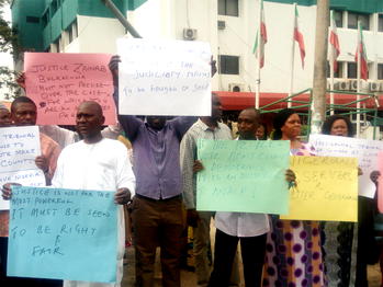 Photos : PDP Staff protesting against Justice Bulkachuwa