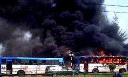 BRT bus on fire at Anthony Bus stop in Lagos