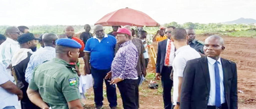 Governor David Umahi of Ebonyi State (in red face cap) with Contractors and government functionaries flagging off the construction of Ebonyi International Airport, International Olympic Stadium in Abakaliki.
