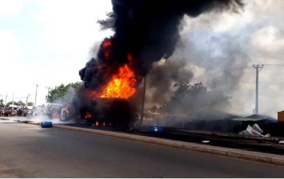Petrol tanker explodes at Tunfure, along Gombe Bauchi express Road, Gombe State. Photo credit: ChannelsTV