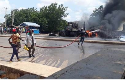 Petrol tanker explodes at Tunfure, along Gombe Bauchi express Road, Gombe State. Photo credit: ChannelsTV