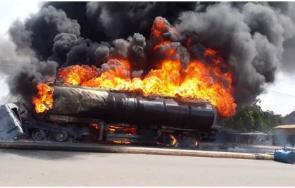Petrol tanker explodes at Tunfure, along Gombe Bauchi express Road, Gombe State.